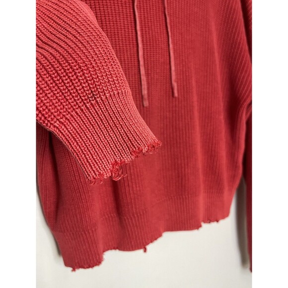 RtA Womens Medium Ruby Red Marvin Distressed Crop Chunky Knit Hoodie Sweater - Picture 4 of 9